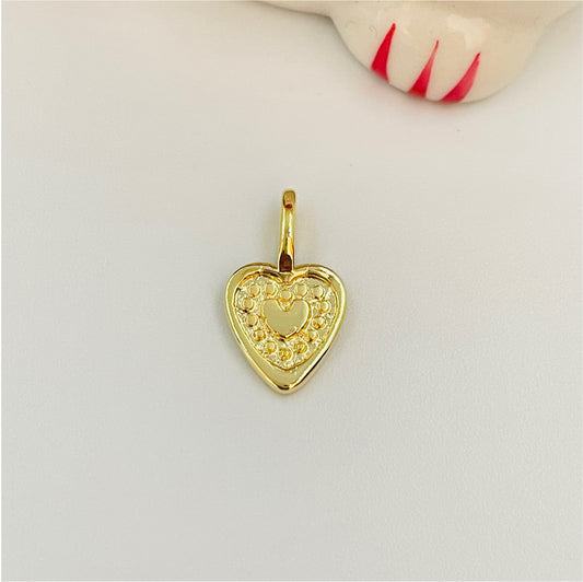 FO829 Colgante con corazón y puntitos en relieve 9x9 mm mas balier fijo 5 mm Figura Baño Oro Figuras Bañadas en Oro y Plata hecho de Bronce Bañado en Oro 18K