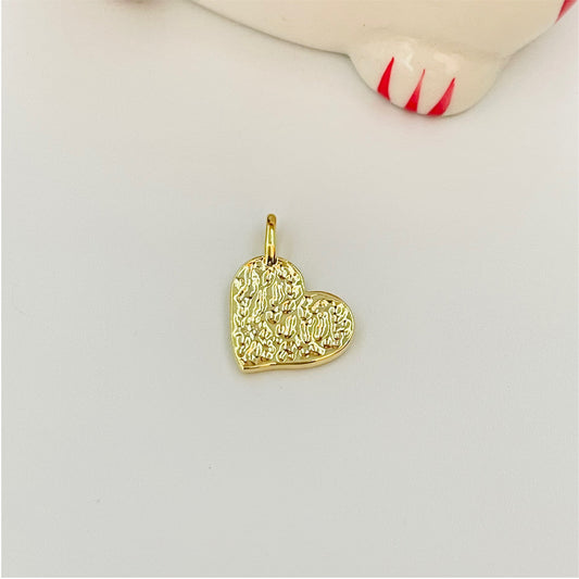 FO830 Colgante Corazón Doble Faz textura y liso 11x14 mm mas balier fijo Figura Baño Oro Figuras Bañadas en Oro y Plata hecho de Bronce Bañado en Oro 18K
