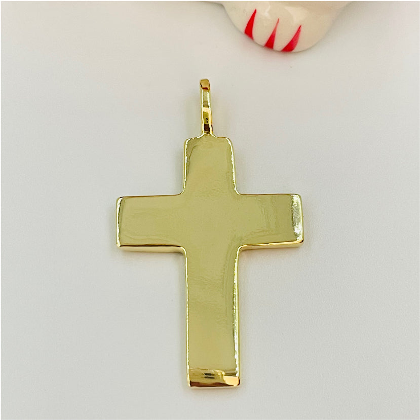 FO831 Colgante Cruz liso XL 34x25 mm más balier fijo 7 mm Figura Baño Oro Figuras Bañadas en Oro y Plata hecho de Bronce Bañado en Oro 18K