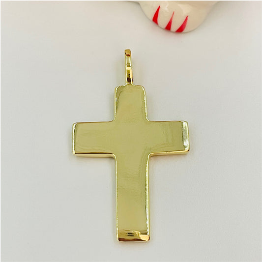 FO831 Colgante Cruz liso XL 34x25 mm más balier fijo 7 mm Figura Baño Oro Figuras Bañadas en Oro y Plata hecho de Bronce Bañado en Oro 18K