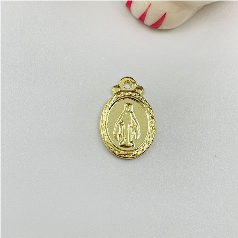 FO839 Colgante Virgen Milagros borde labrado 15x11 mm incluye argollita Figura Baño Oro Figuras Bañadas en Oro y Plata hecho de Bronce Bañado en Oro 18K Joyas Bañadas en Oro