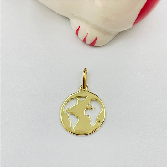 FO849 Colgante Mundo 15 mm más balier Figura Baño Oro Figuras Bañadas en Oro y Plata hecho de Bronce Bañado en Oro 18K Joyas Bañadas en Oro