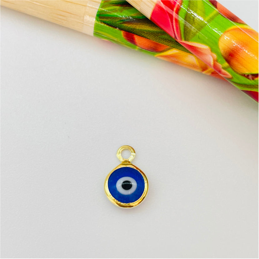 FO852 Colgante Ojo Griego 6 mm mas argollita Figura Baño Oro Figuras Bañadas en Oro y Plata hecho de Bronce Bañado en Oro 18K Joyas Bañadas en Oro