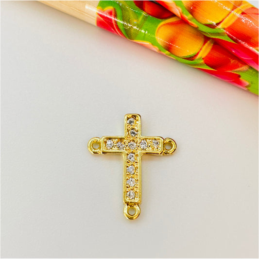 FO858 Colgante Cruz con circones para Rosario con 3 argollitas 14x10 mm mas argollitas Figura Baño Oro Figuras Bañadas en Oro y Plata hecho de Bronce Bañado en Oro 18K Joyas Bañadas en Oro