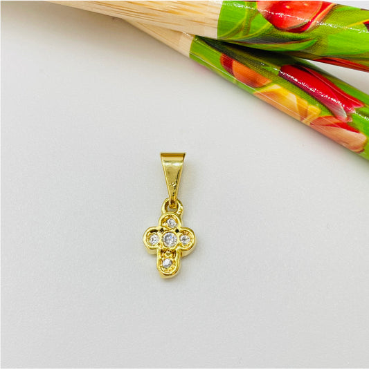 FO859 Colgante Mini Cruz con Circones 8x7 mm más Balier Figura Baño Oro Figuras Bañadas en Oro y Plata hecho de Bronce Bañado en Oro 18K Joyas Bañadas en Oro