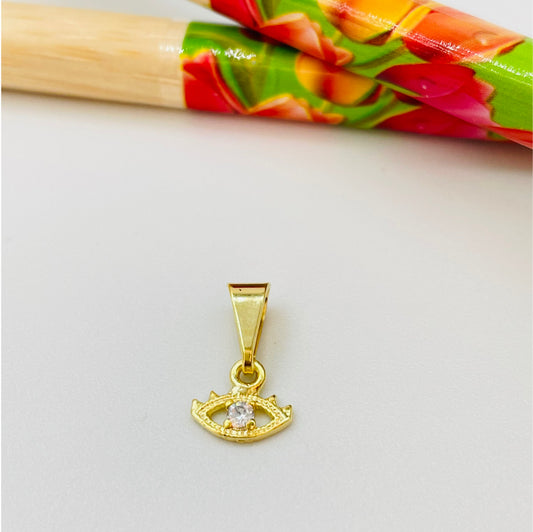 FO862 Colgante Mini Ojo Griego con 1 circón 6x8 mm mas balier Figura Baño Oro Figuras Bañadas en Oro y Plata hecho de Bronce Bañado en Oro 18K Joyas Bañadas en Oro