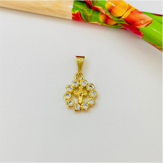 FO863 Colgante Mini Cruz en Borde de Circones 12 mm mas balier Figura Baño Oro Figuras Bañadas en Oro y Plata hecho de Bronce Bañado en Oro 18K Joyas Bañadas en Oro