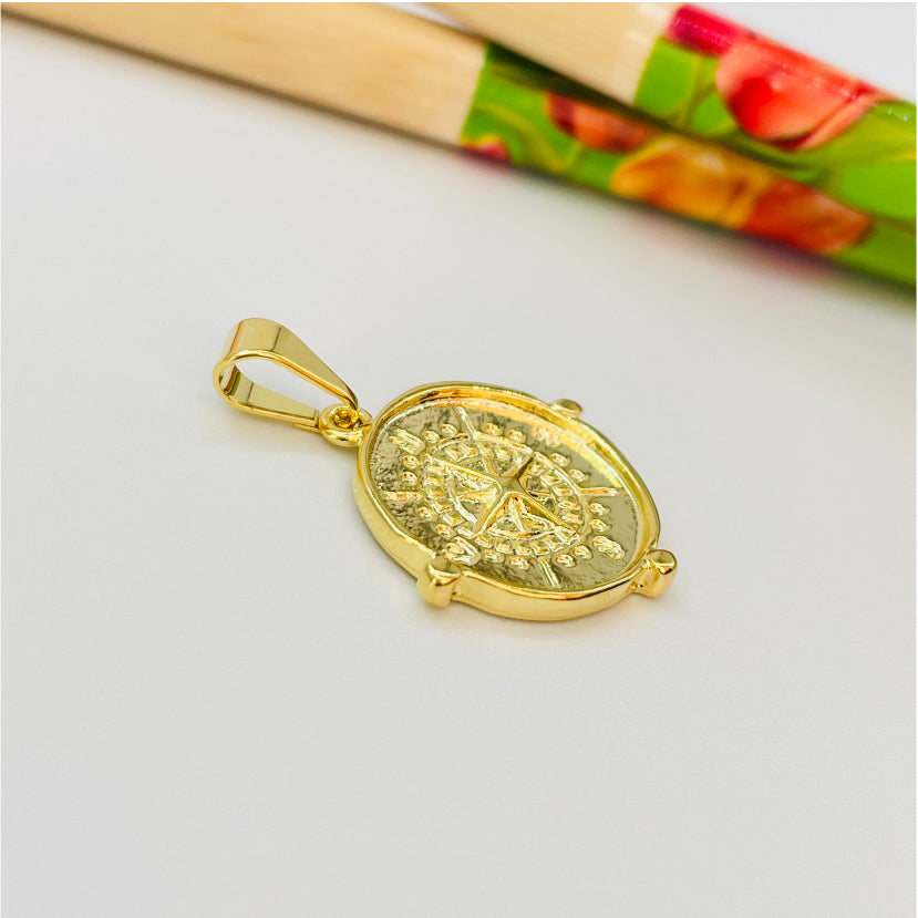 FO868 Colgante Brújula mediano 15 mm más balier Figura Baño Oro Figuras Bañadas en Oro y Plata hecho de Bronce Bañado en Oro 18K Joyas Bañadas en Oro