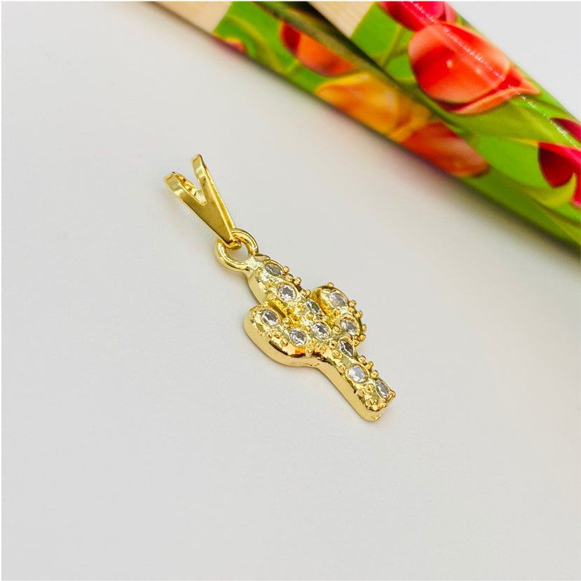 FO869 Colgante Cactus con Circones 17x9 mm más balier Figura Baño Oro Figuras Bañadas en Oro y Plata hecho de Bronce Bañado en Oro 18K Joyas Bañadas en Oro