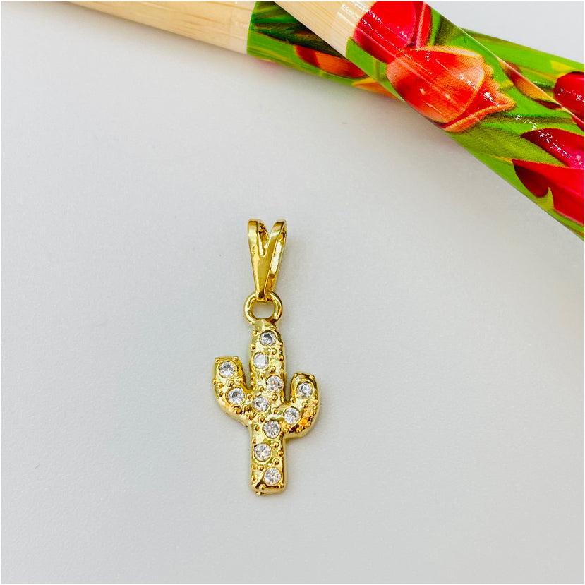 FO869 Colgante Cactus con Circones 17x9 mm más balier Figura Baño Oro Figuras Bañadas en Oro y Plata hecho de Bronce Bañado en Oro 18K Joyas Bañadas en Oro