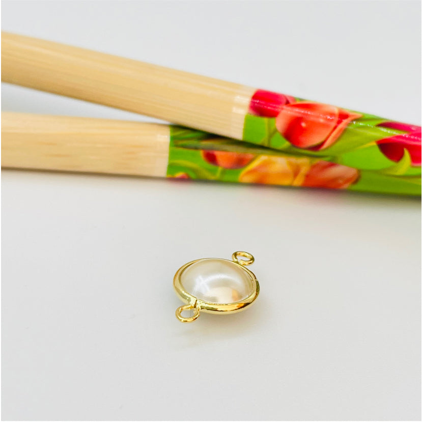 FO870 Conector Perla 10 mm más 2 argollitas Figura Baño Oro Figuras Bañadas en Oro y Plata hecho de Bronce Bañado en Oro 18K Joyas Bañadas en Oro