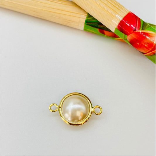 FO870 Conector Perla 10 mm más 2 argollitas Figura Baño Oro Figuras Bañadas en Oro y Plata hecho de Bronce Bañado en Oro 18K Joyas Bañadas en Oro