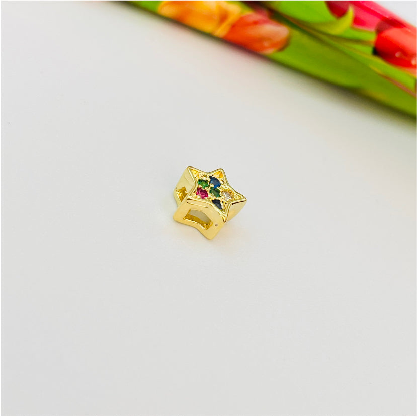 FO871 Colgante Mini Estrella para pasar con circones Mix Color 7 mm Figura Baño Oro Figuras Bañadas en Oro y Plata hecho de Bronce Bañado en Oro 18K Joyas Bañadas en Oro