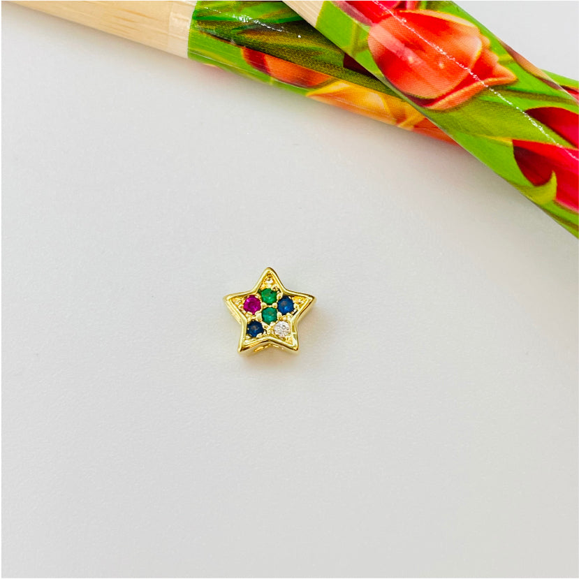 FO871 Colgante Mini Estrella para pasar con circones Mix Color 7 mm Figura Baño Oro Figuras Bañadas en Oro y Plata hecho de Bronce Bañado en Oro 18K Joyas Bañadas en Oro