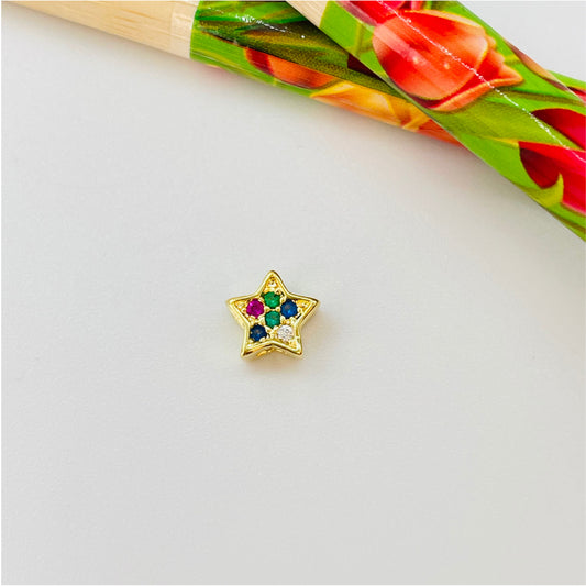 FO871 Colgante Mini Estrella para pasar con circones Mix Color 7 mm Figura Baño Oro Figuras Bañadas en Oro y Plata hecho de Bronce Bañado en Oro 18K Joyas Bañadas en Oro