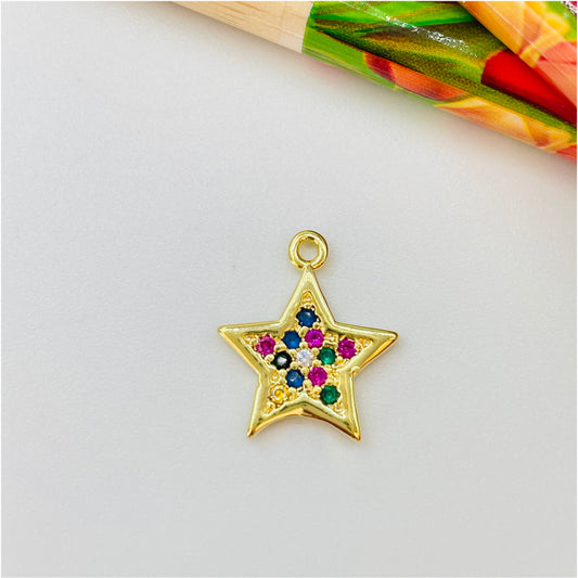FO873 Colgante Estrella con Circones Mix Colores 12 mm Figura Baño Oro Figuras Bañadas en Oro y Plata hecho de Bronce Bañado en Oro 18K Joyas Bañadas en Oro