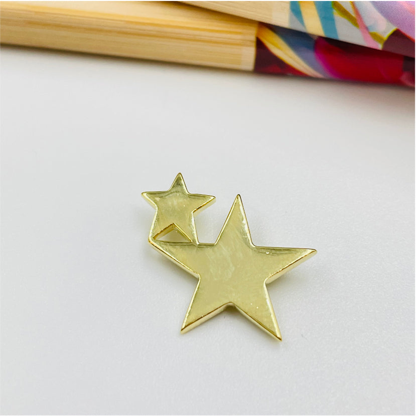 FO880 Colgante Doble Estrella Mediana y Chica 15x15 mm argollitas traseras para pasar Figura Baño Oro Figuras Bañadas en Oro y Plata hecho de Bronce Bañado en Oro 18K Joyas Bañadas en Oro