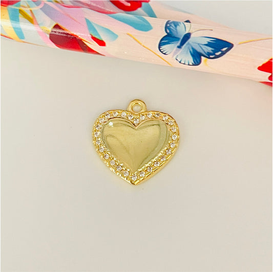 FO893 Colgante Corazón con borde de circones 15 mm Figura Baño Oro Figuras Bañadas en Oro y Plata hecho de Bronce Bañado en Oro 18K Joyas Bañadas en Oro