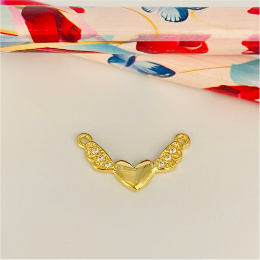 FO894 Colgante Corazón Alado con circones en alitas con argollitas en puntas 13x19 mm incluidas argollitas Figura Baño Oro Figuras Bañadas en Oro y Plata hecho de Bronce Bañado en Oro 18K Joyas Bañadas en Oro