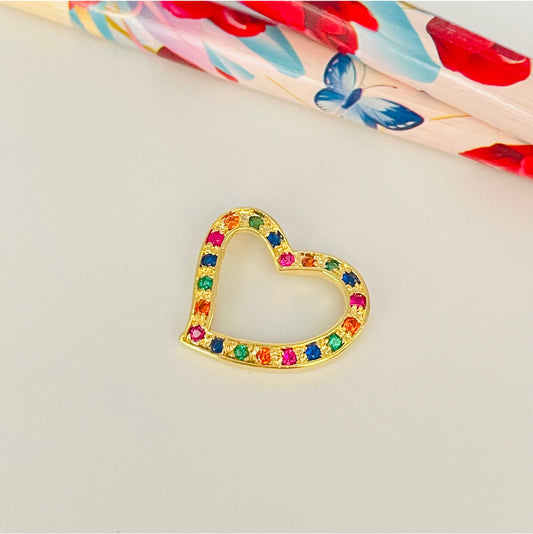 FO897 Colgante Corazón Calado Volado con Circones Multicolor Argollita trasera para pasar Figura Baño Oro Figuras Bañadas en Oro y Plata hecho de Bronce Bañado en Oro 18K Joyas Bañadas en Oro