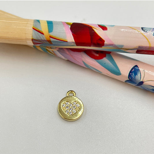 FO920 Medalla corazón circones Diá. 7 mm más argollita Figura Baño Oro Figuras Bañadas en Oro y Plata hecho de Bronce Bañado en Oro 18K Joyas Bañadas en Oro