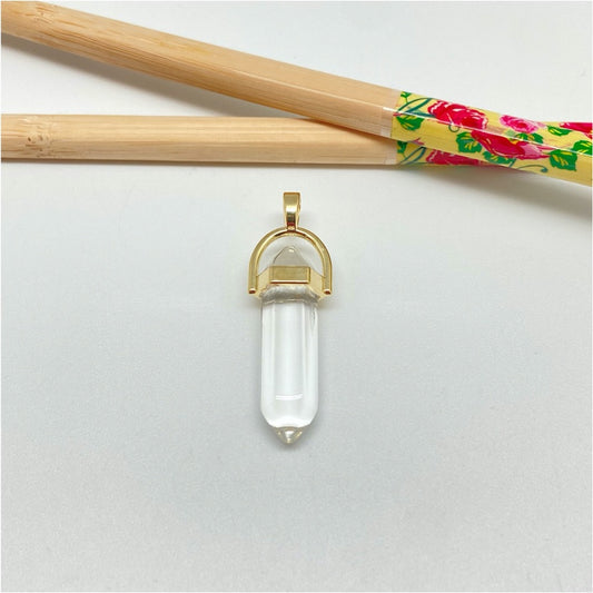 FO938 Colgante Péndulo Cristal 40x15 mm Piedra Natural Figura Baño Oro Figuras Bañadas hecho de Bronce Bañado en Oro 18K Joyas Bañadas en Oro
