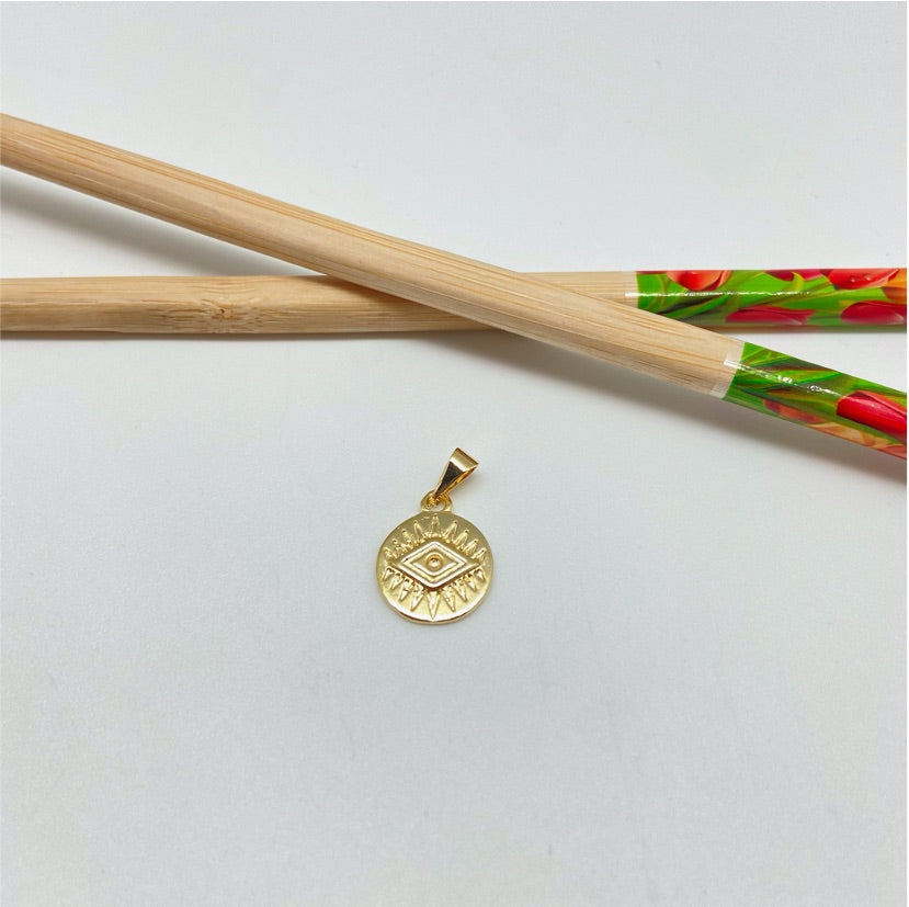 FO946 Colgante Medalla con Ojo Geométrico diá. 14 mm más argollita más balier Figura Baño Oro Figuras Bañadas hecho de Bronce Bañado en Oro 18K Joyas Bañadas en Oro