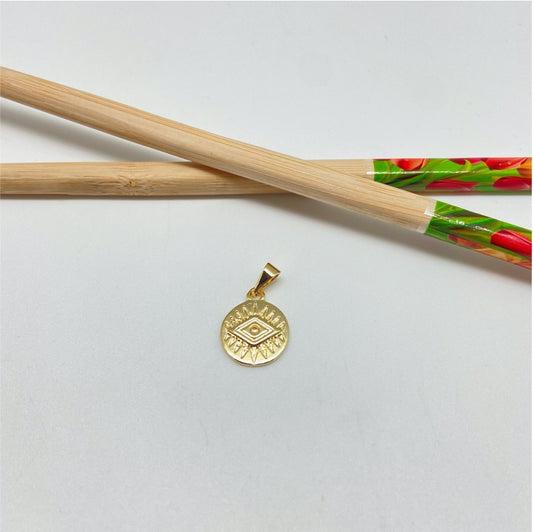FO946 Colgante Medalla con Ojo Geométrico diá. 14 mm más argollita más balier Figura Baño Oro Figuras Bañadas hecho de Bronce Bañado en Oro 18K Joyas Bañadas en Oro