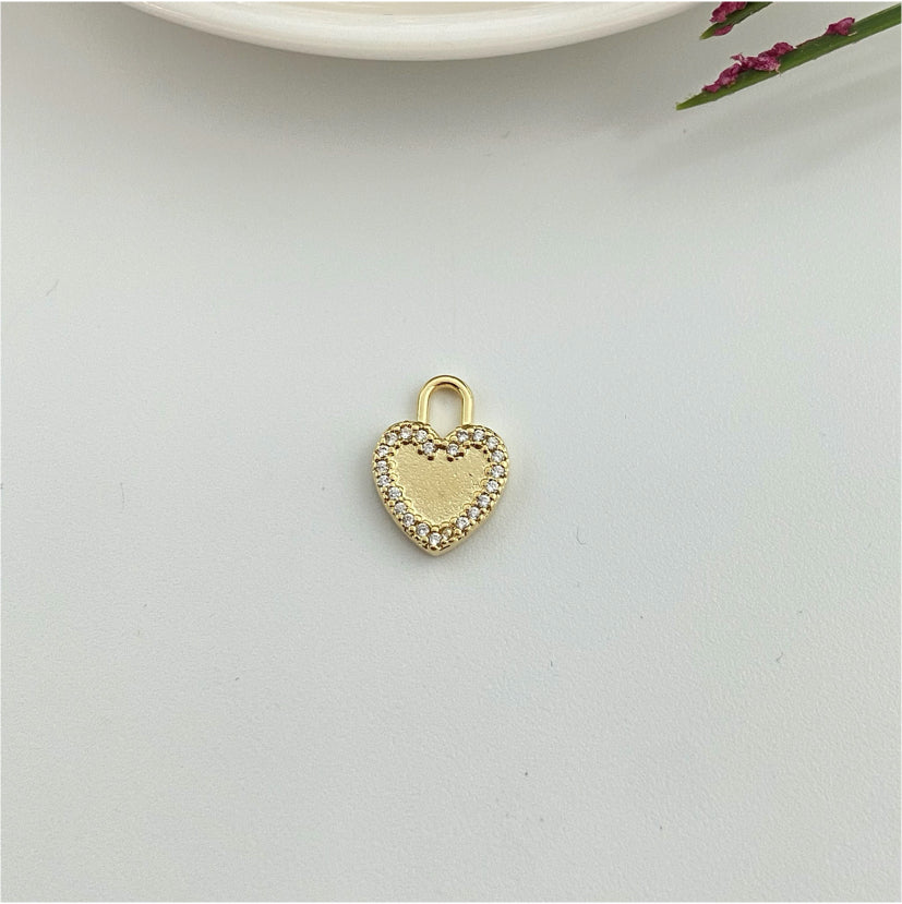 FO976 Colgante Corazón Borde con Micro Circones 14x10 mm más argolla Figura Baño Oro Figuras Bañadas hecho de Bronce Bañado en Oro 18K Joyas Bañadas en Oro