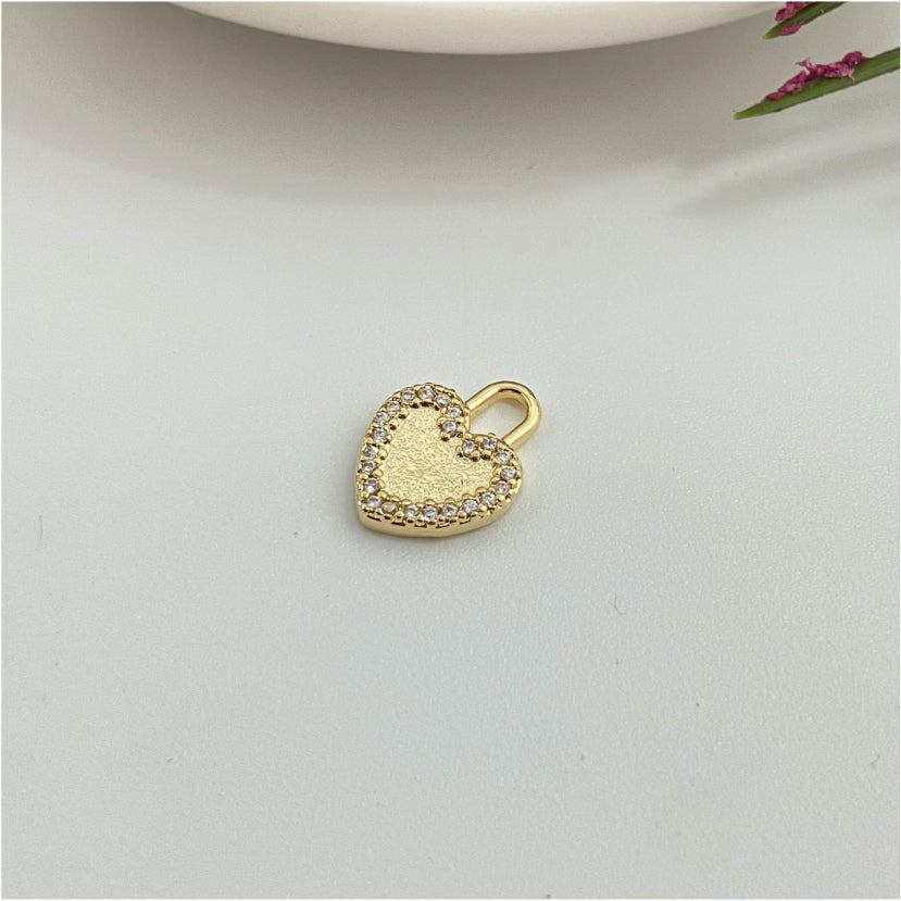 FO976 Colgante Corazón Borde con Micro Circones 14x10 mm más argolla Figura Baño Oro Figuras Bañadas hecho de Bronce Bañado en Oro 18K Joyas Bañadas en Oro