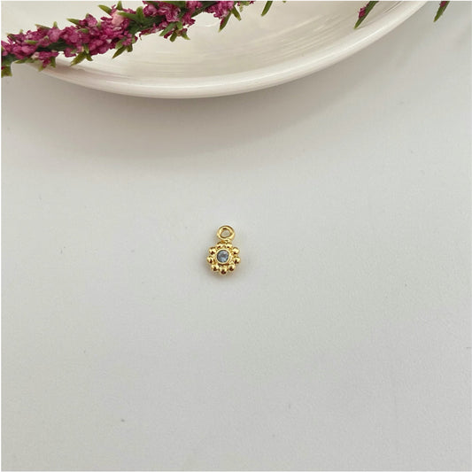 FO982 Colgante Punto de Luz Circón Aguamarina borde con puntitos 5 mm más argollita Figura Baño Oro Figuras Bañadas hecho de Bronce Bañado en Oro 18K Joyas Bañadas en Oro