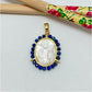 FO999 Colgante Ovalado Virgen de los Rayos o Milagrosa tallada en nácar Borde piedras Lapis lazuli 3 mm 29 x 24 mm más valier Figura Baño Oro Figuras Bañadas hecho de Bronce Bañado en Oro 18K Joyas Bañadas en Oro