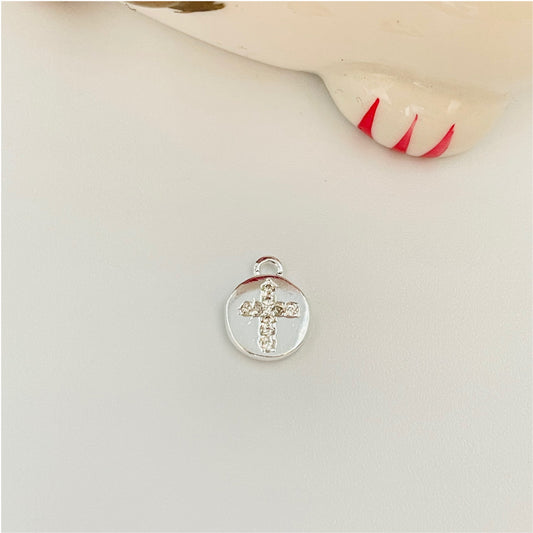 FP567 Medalla Cruz Circones Petite 7 mm más argollita Figura Baño Plata Figuras Bañadas en Oro y Plata hecho de Bronce Bañado en Plata 50 ml Joyas Bañadas en Plata