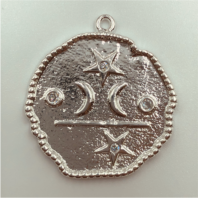 FP571 Colgante Luna Estrella Circones 30 mm Figura Baño Plata Figuras Bañadas en Oro y Plata hecho de Bronce Bañado en Plata 50 ml