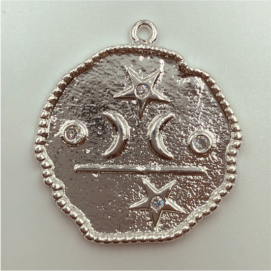 FP571 Colgante Luna Estrella Circones 30 mm Figura Baño Plata Figuras Bañadas en Oro y Plata hecho de Bronce Bañado en Plata 50 ml