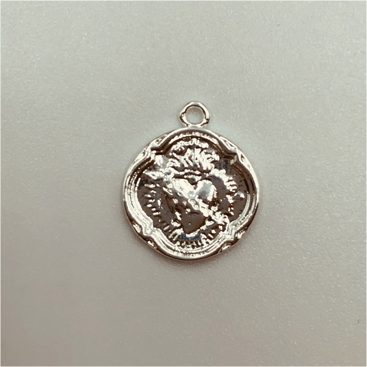 FP598 Colgante Sagrado Corazón Borde 13 mm Figura Baño Plata Figuras Bañadas en Oro y Plata hecho de Bronce Bañado en Plata 50 ml