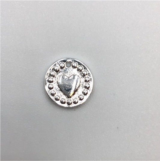 FP620 Colgante Corazón borde Puntos 10 mm Figura Baño Plata Figuras Bañadas en Oro y Plata hecho de Bronce Bañado en Plata 50 ml