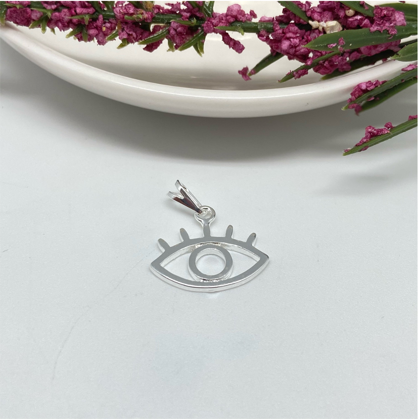 FP659 Colgante Ojo Griego Calado 19 x 16 mm Figura Baño Plata Figuras Bañadas en Oro y Plata hecho de Bronce Bañado en Plata 50 ml