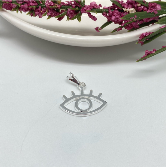 FP659 Colgante Ojo Griego Calado 19 x 16 mm Figura Baño Plata Figuras Bañadas en Oro y Plata hecho de Bronce Bañado en Plata 50 ml