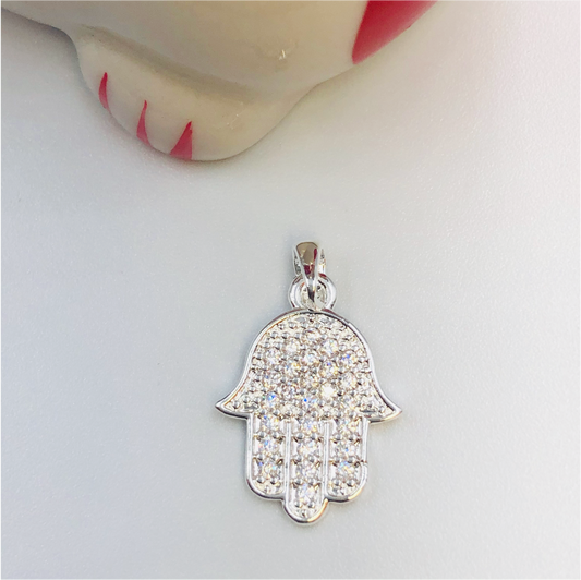 FP696 Colgante Mano de Fátima con Circones 17 x 13 mm con balier Figura Baño Plata Figuras Bañadas en Oro y Plata hecho de Bronce Bañado en Plata 50 ml
