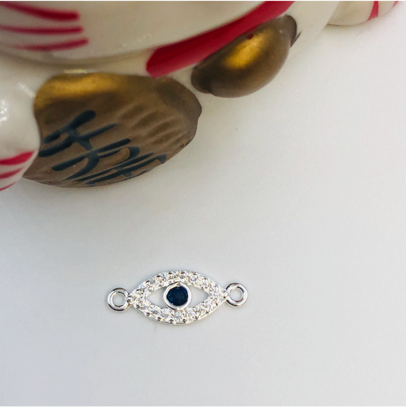 FP707 Conector Ojo Griego con circones cristal y central azul 18 x 8 mm Figura Baño Plata Figuras Bañadas en Oro y Plata hecho de Bronce Bañado en Plata 50 ml