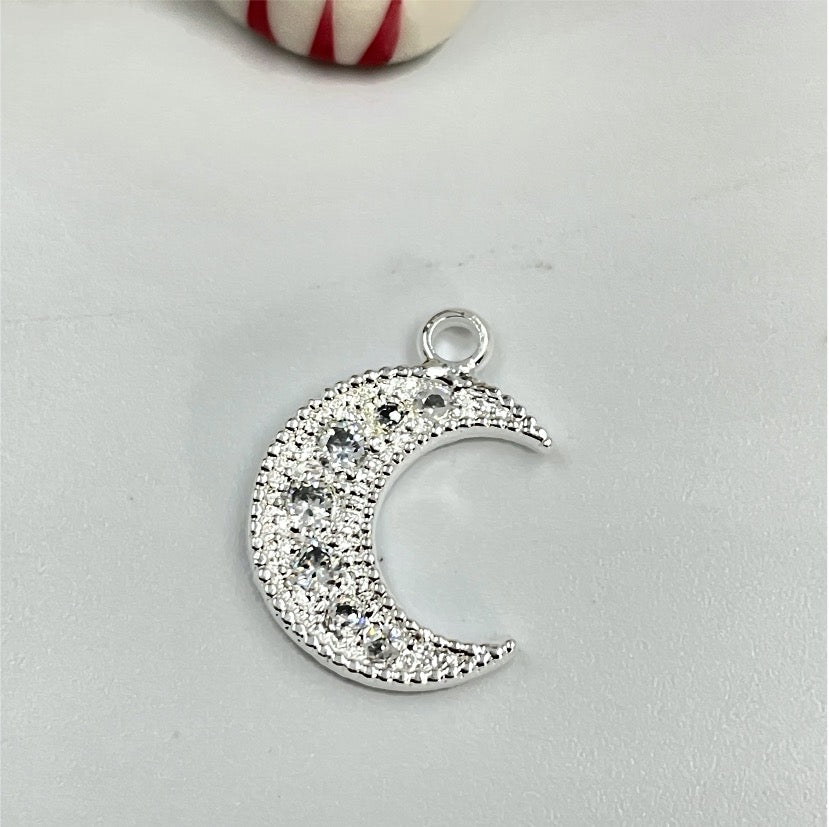 FP746 Colgante Luna con Circones borde Reticulado Figura Baño Plata Figuras Bañadas en Oro y Plata hecho de Bronce Bañado en Plata 50 ml Joyas Bañadas en Plata