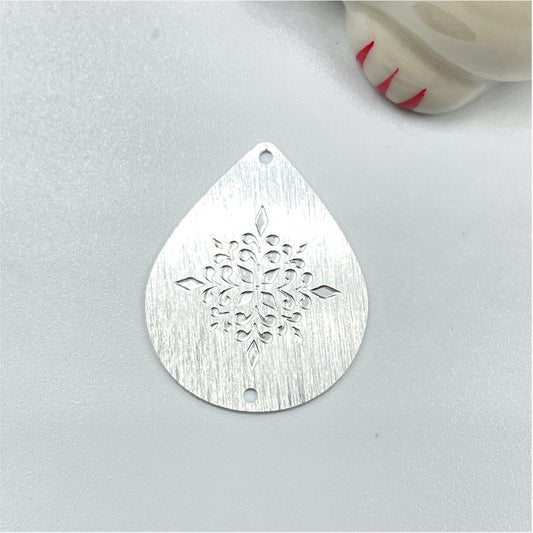 FP768 Mandala Gota diseño floral estampado 28 mm 2 perforaciones (inferior y superior) Figura Baño Plata Bases de Aros Bañadas en oros y Plata hecho de Bronce Bañado en Plata 50 ml Joyas Bañadas en Plata