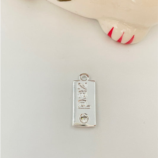 FP804 Placa Paz Rectangular 1 circón 14x8 mm más argollita Figura Baño Plata Figuras Bañadas en Oro y Plata hecho de Bronce Bañado en Plata 50 ml
