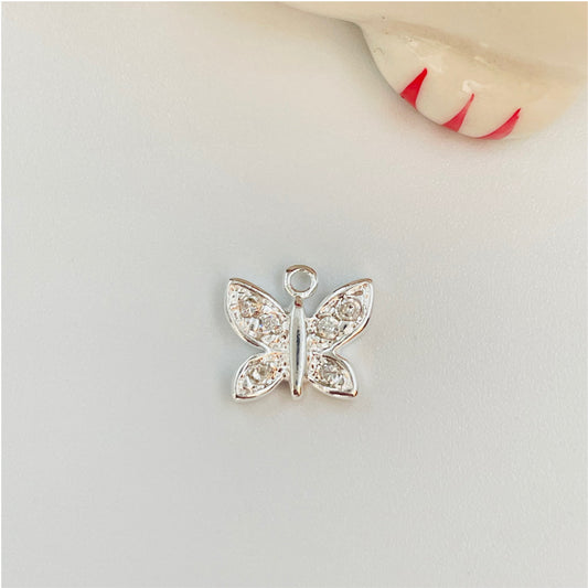 FP809 Colgante Mini Mariposa con circones 10x11 mm incluye argollita Figura Baño Plata Figuras Bañadas en Oro y Plata hecho de Bronce Bañado en Plata 50 ml