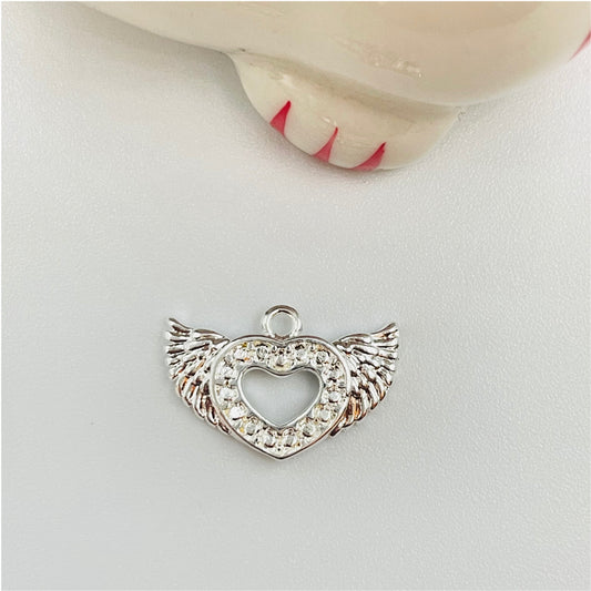 FP836 Colgante Corazón Alitas 10x16 mm incluye argollita Figura Baño Plata Figuras Bañadas en Oro y Plata hecho de Bronce Bañado en Plata 50 ml Joyas Bañadas en Plata