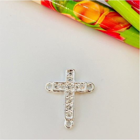 FP858 Colgante Cruz con circones para Rosario con 3 argollitas 14x10 mm mas argollitas Figura Baño Plata Figuras Bañadas en Oro y Plata hecho de Bronce Bañado en Plata 50 ml Joyas Bañadas en Plata