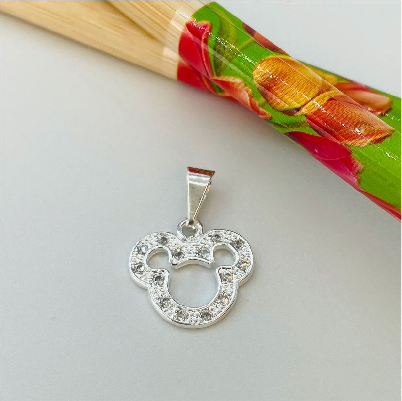 FP860 Colgante Mickey con Circones 12x14 mm más balier Figura Baño Plata Figuras Bañadas en Oro y Plata hecho de Bronce Bañado en Plata 50 ml Joyas Bañadas en Plata