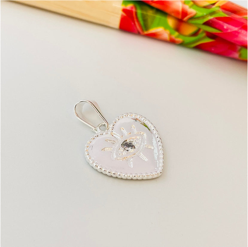 FP865 Colgante Corazón con Ojo Griegocon un circón Borde Reticulado 15x14 mm mas balier Figura Baño Plata Figuras Bañadas en Oro y Plata hecho de Bronce Bañado en Plata 50 ml Joyas Bañadas en Plata