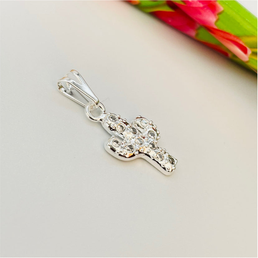 FP869 Colgante Cactus con Circones 17x9 mm más balier Figura Baño Plata Figuras Bañadas en Oro y Plata hecho de Bronce Bañado en Plata 50 ml Joyas Bañadas en Plata